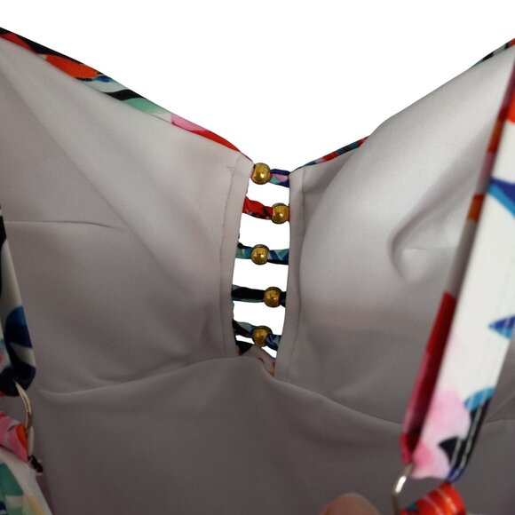 Floryday Floral One-Piece Swimsuit Adjustable Straps Beaded Bodice Details NEW - Picture 7 of 8